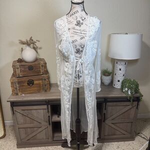VTG Victoria's Secret Collection Sheer Embroidered Robe Sz S Deadstock 90's